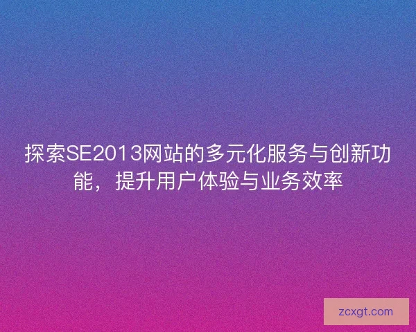探索SE2013网站的多元化服务与创新功能，提升用户体验与业务效率